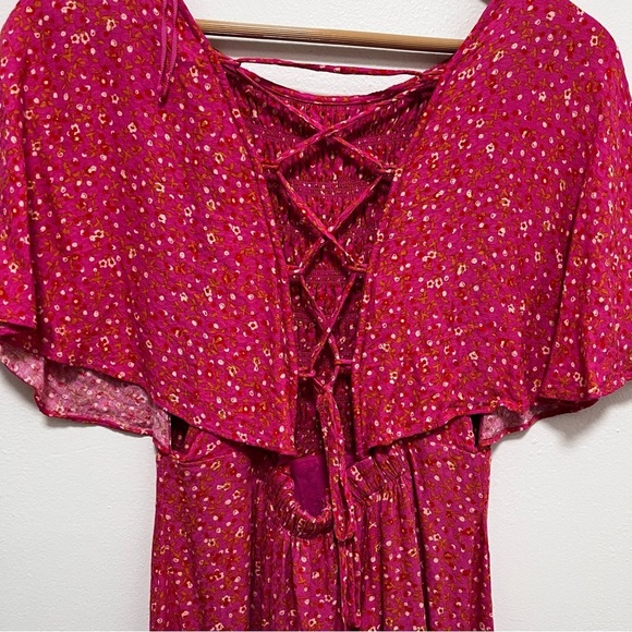 FREE PEOPLE Florence Ditzy Floral Flutter Sleeve Smocked Pink Mini Dress S - Picture 5 of 16
